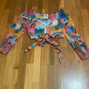 Anthropologie Colorful Floral Tie-Front Blouse